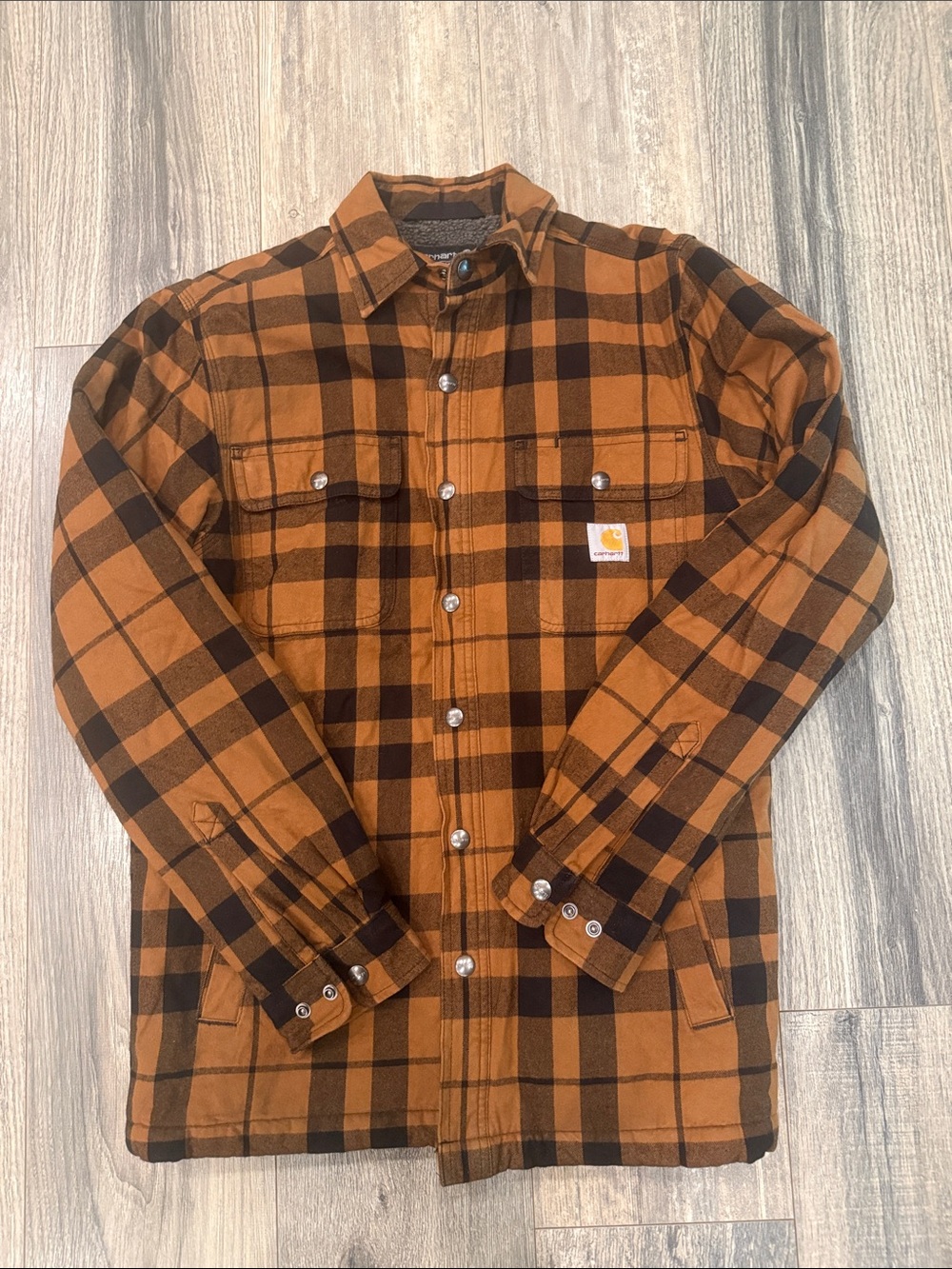 Carhartt Men’s Brown and Black Plaid Button-Front shacket
